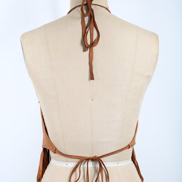 Artisan Handmade Leather Halter Top with Fringe & Beads Stagecoach Biker Rock - Picture 4 of 5
